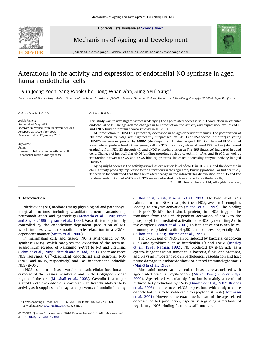 Alterations in the activity and expression of endothelial NO synthase in aged human endothelial cells