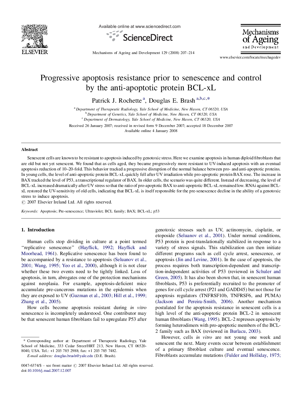 Progressive apoptosis resistance prior to senescence and control by the anti-apoptotic protein BCL-xL