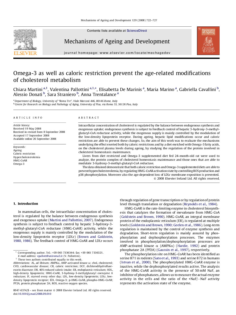 Omega-3 as well as caloric restriction prevent the age-related modifications of cholesterol metabolism