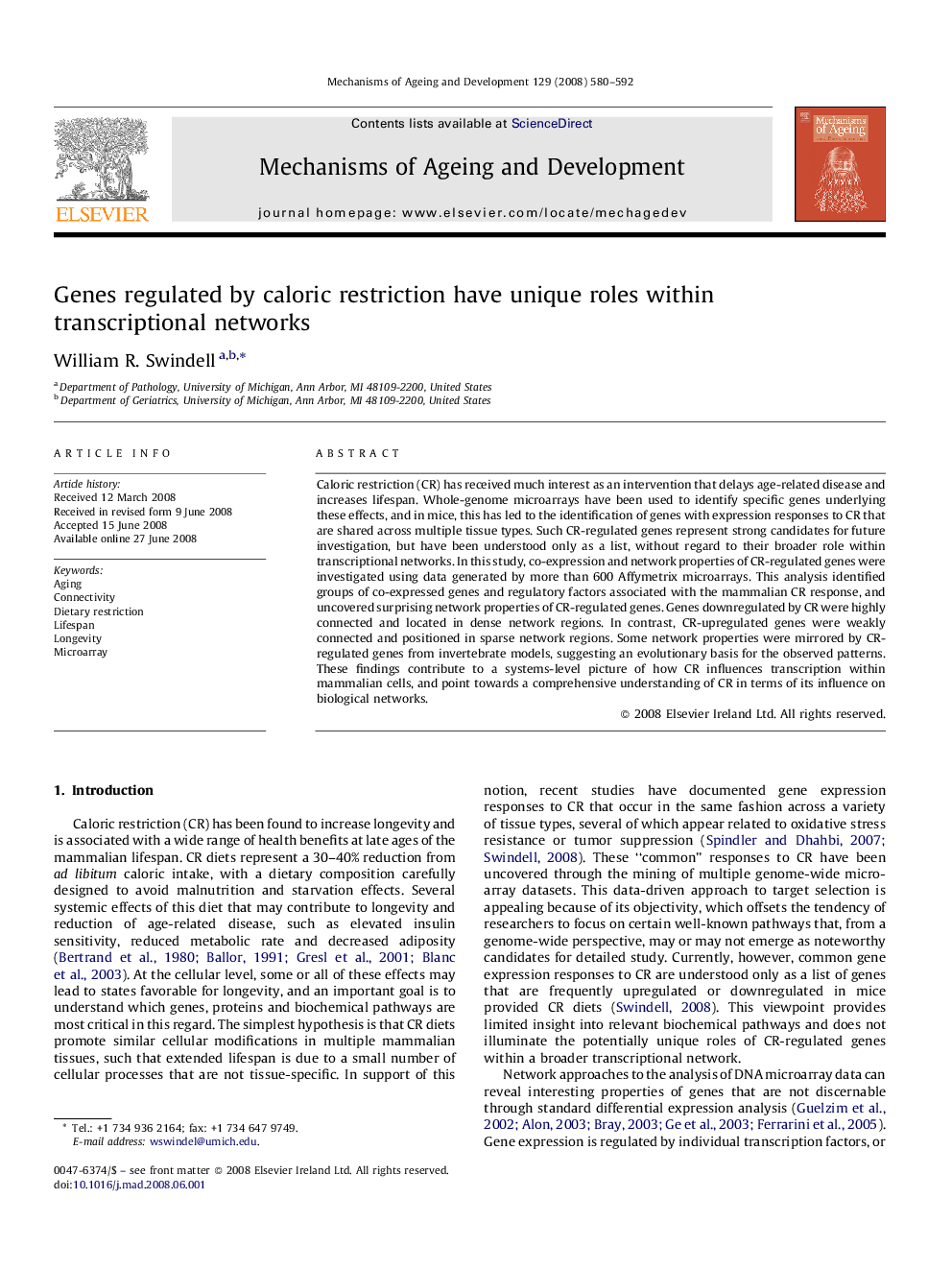 Genes regulated by caloric restriction have unique roles within transcriptional networks