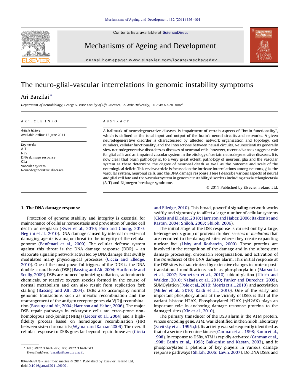 عکس صفحه اول مقاله: The neuro-glial-vascular interrelations in genomic instability symptoms The neuro-glial-vascular interrelations in genomic instability symptoms