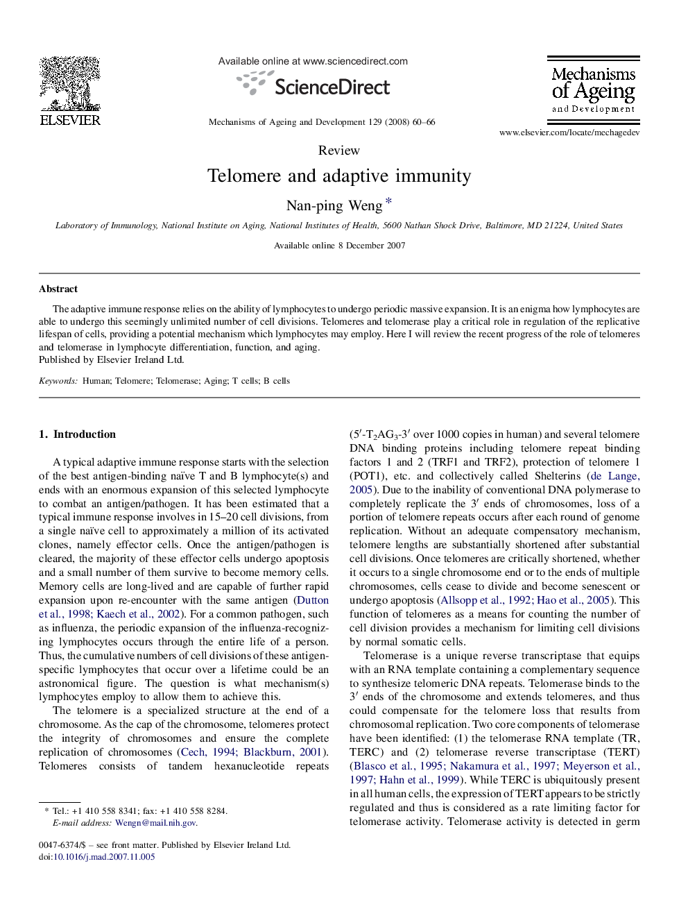 Telomere and adaptive immunity