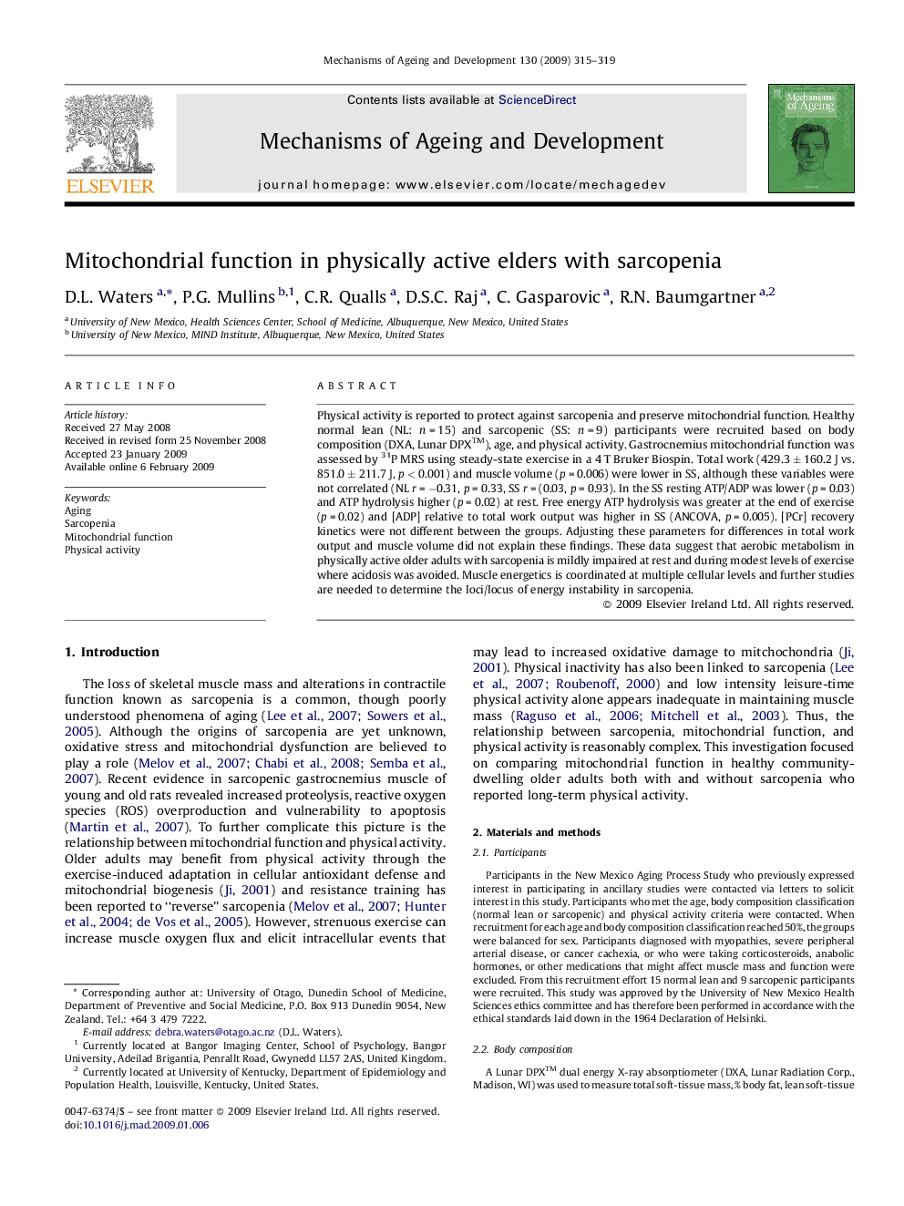 Mitochondrial function in physically active elders with sarcopenia