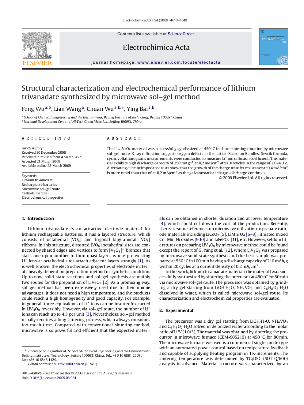 Structural characterization and electrochemical performance of lithium trivanadate synthesized by microwave sol–gel method