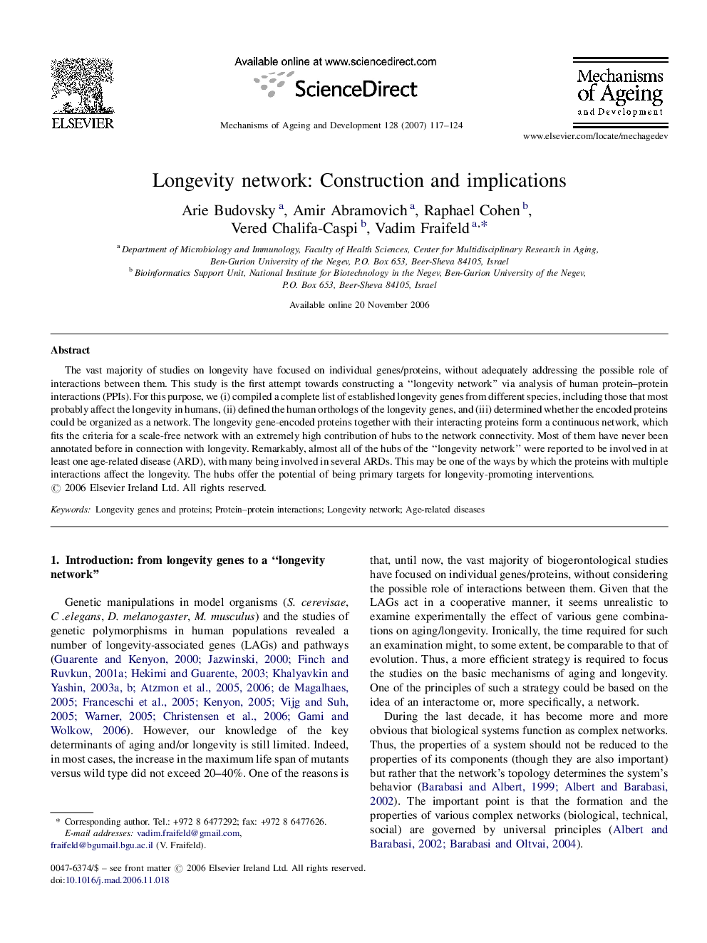 Longevity network: Construction and implications