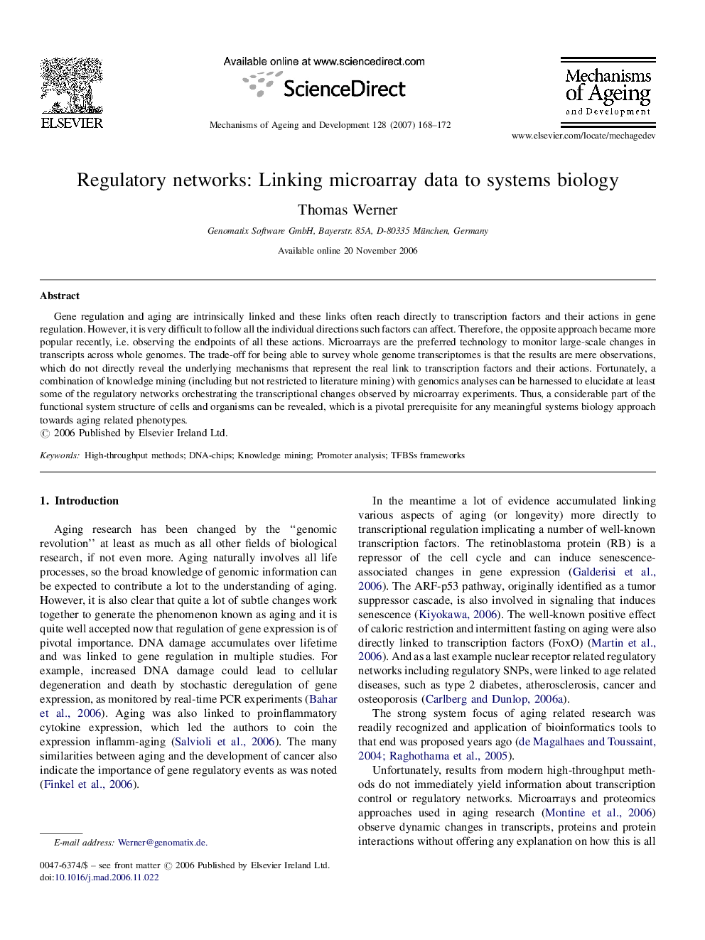 Regulatory networks: Linking microarray data to systems biology