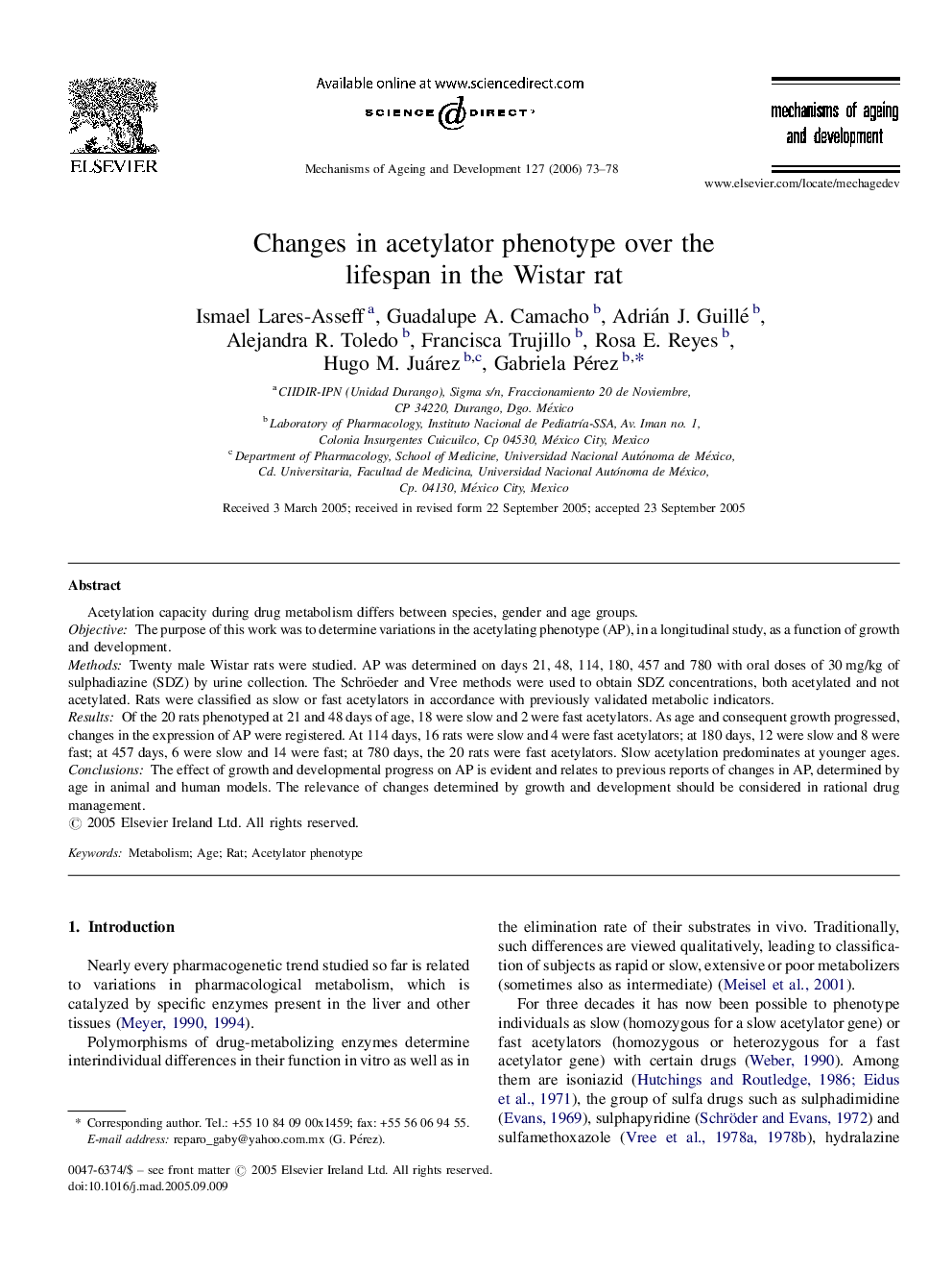 Changes in acetylator phenotype over the lifespan in the Wistar rat