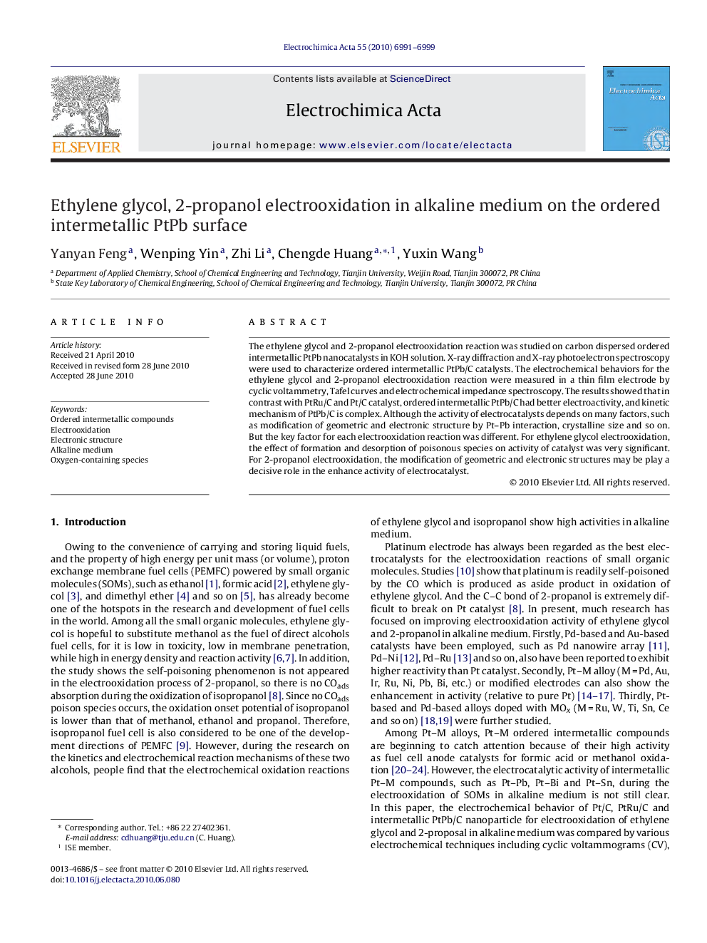 Ethylene glycol, 2-propanol electrooxidation in alkaline medium on the ordered intermetallic PtPb surface
