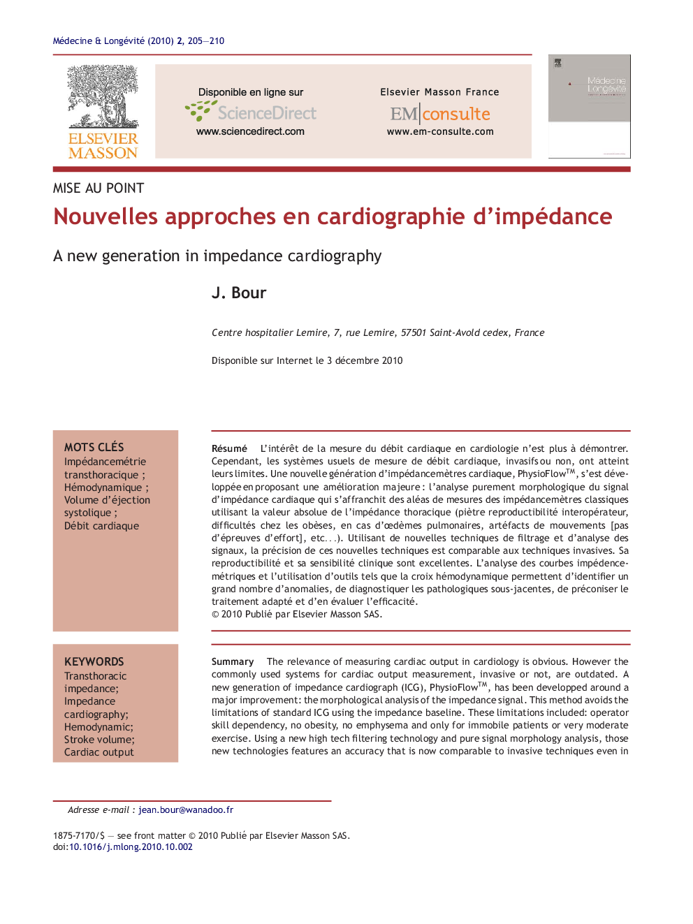 Nouvelles approches en cardiographie d'impédance