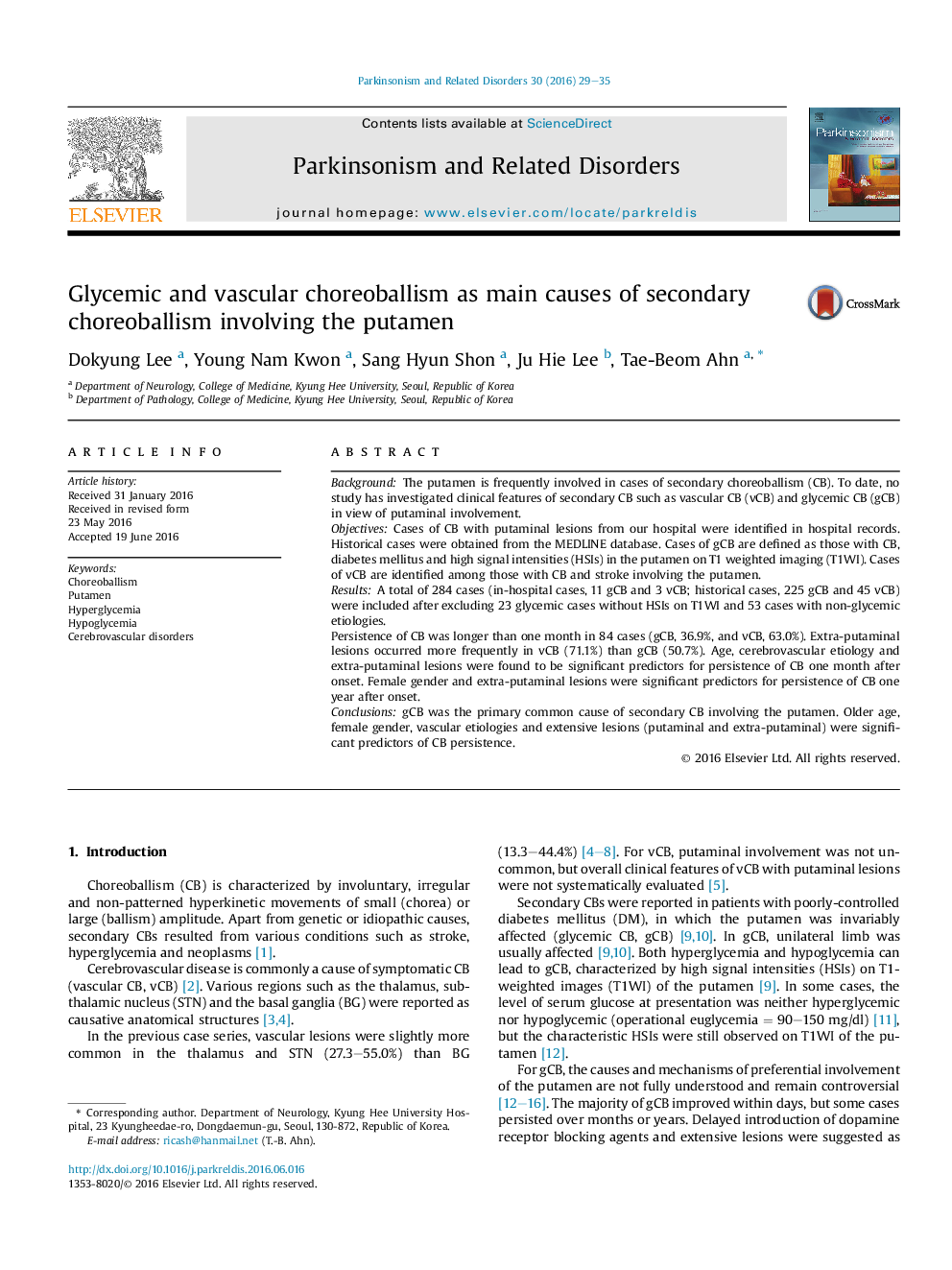 Glycemic and vascular choreoballism as main causes of secondary choreoballism involving the putamen