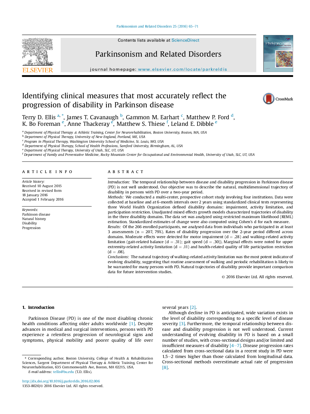 Identifying clinical measures that most accurately reflect the progression of disability in Parkinson disease