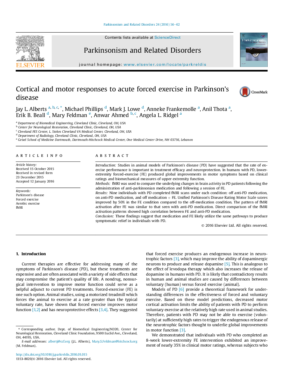 Cortical and motor responses to acute forced exercise in Parkinson's disease