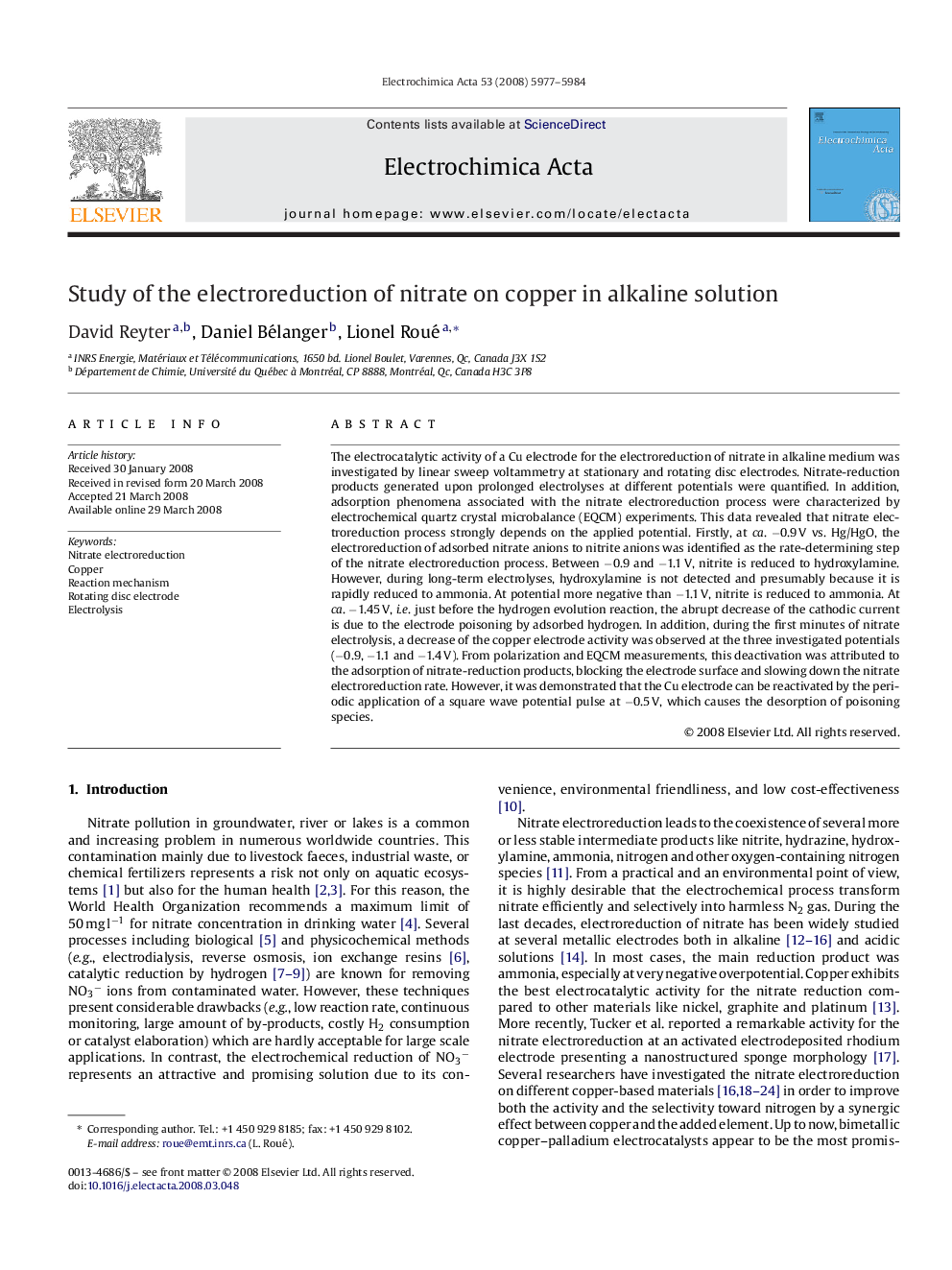 Study of the electroreduction of nitrate on copper in alkaline solution