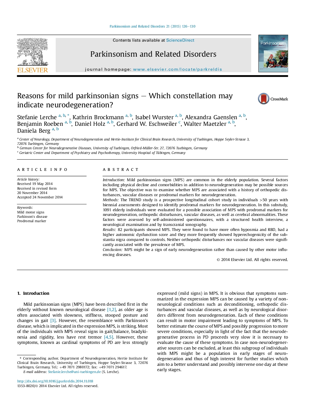 Reasons for mild parkinsonian signs – Which constellation may indicate neurodegeneration?