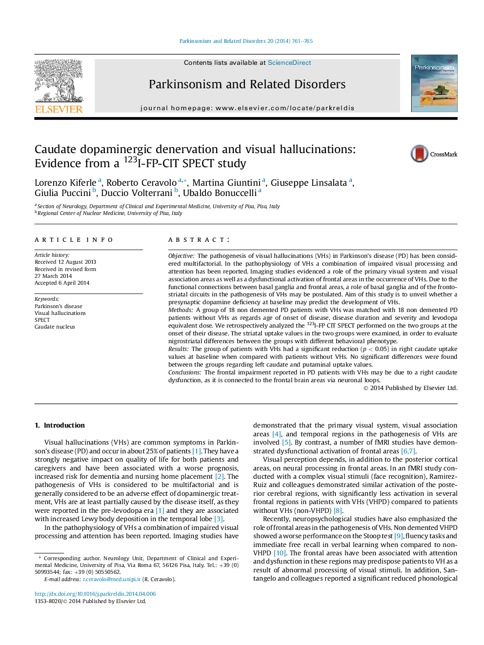 Caudate dopaminergic denervation and visual hallucinations: Evidence from a 123I-FP-CIT SPECT study