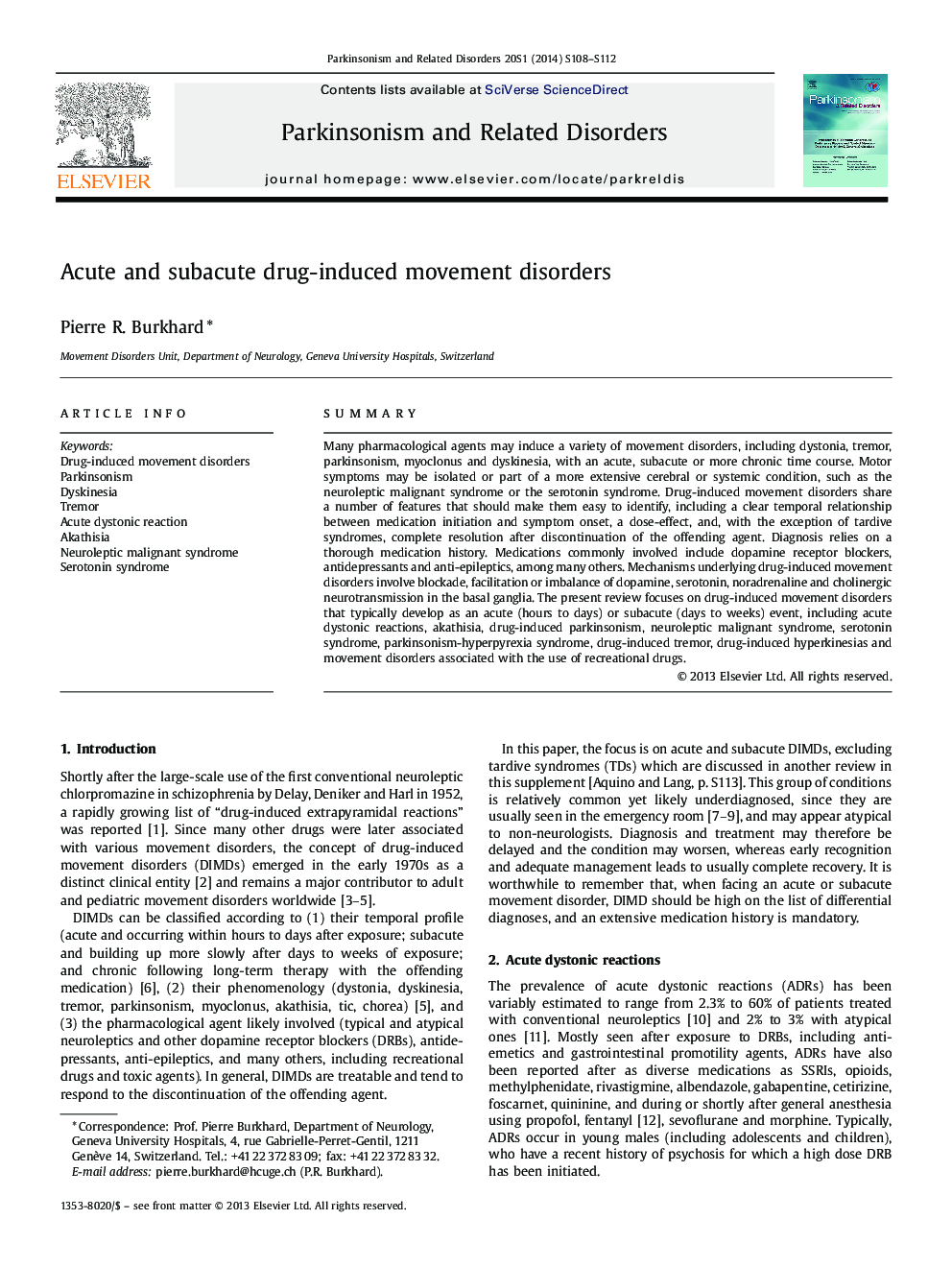 Acute and subacute drug-induced movement disorders