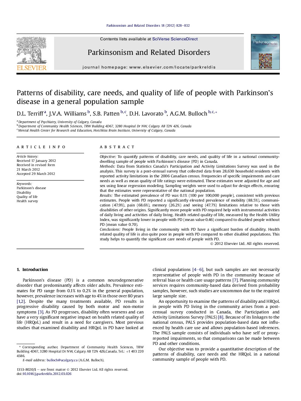 Patterns of disability, care needs, and quality of life of people with Parkinson’s disease in a general population sample