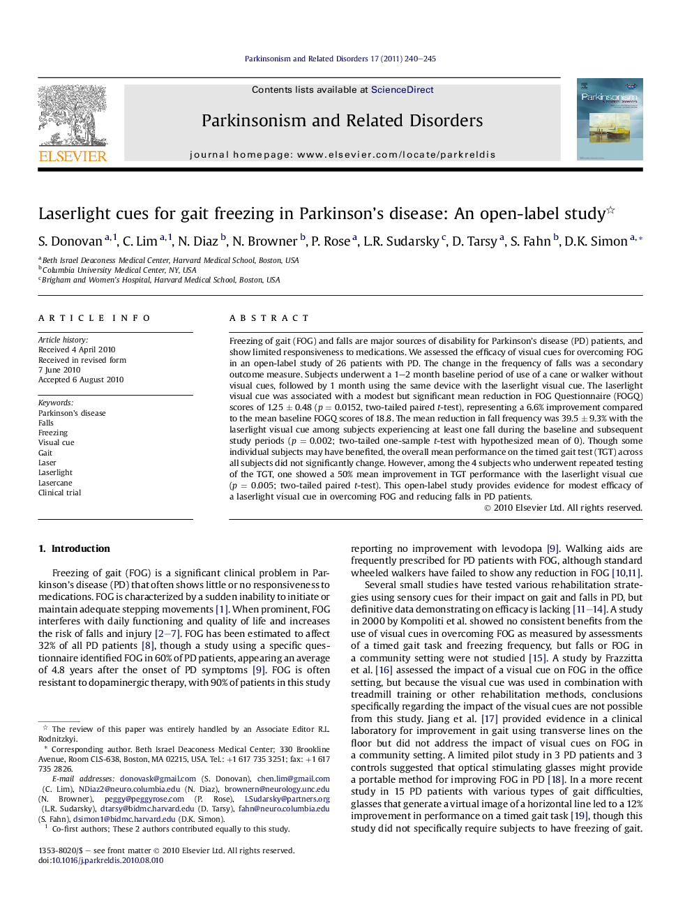 Laserlight cues for gait freezing in Parkinson’s disease: An open-label study 