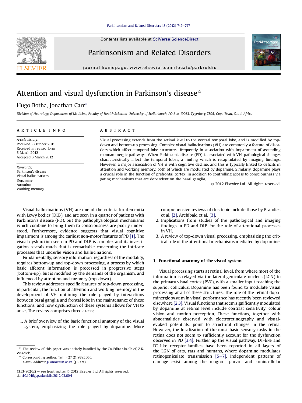 Attention and visual dysfunction in Parkinson's disease 