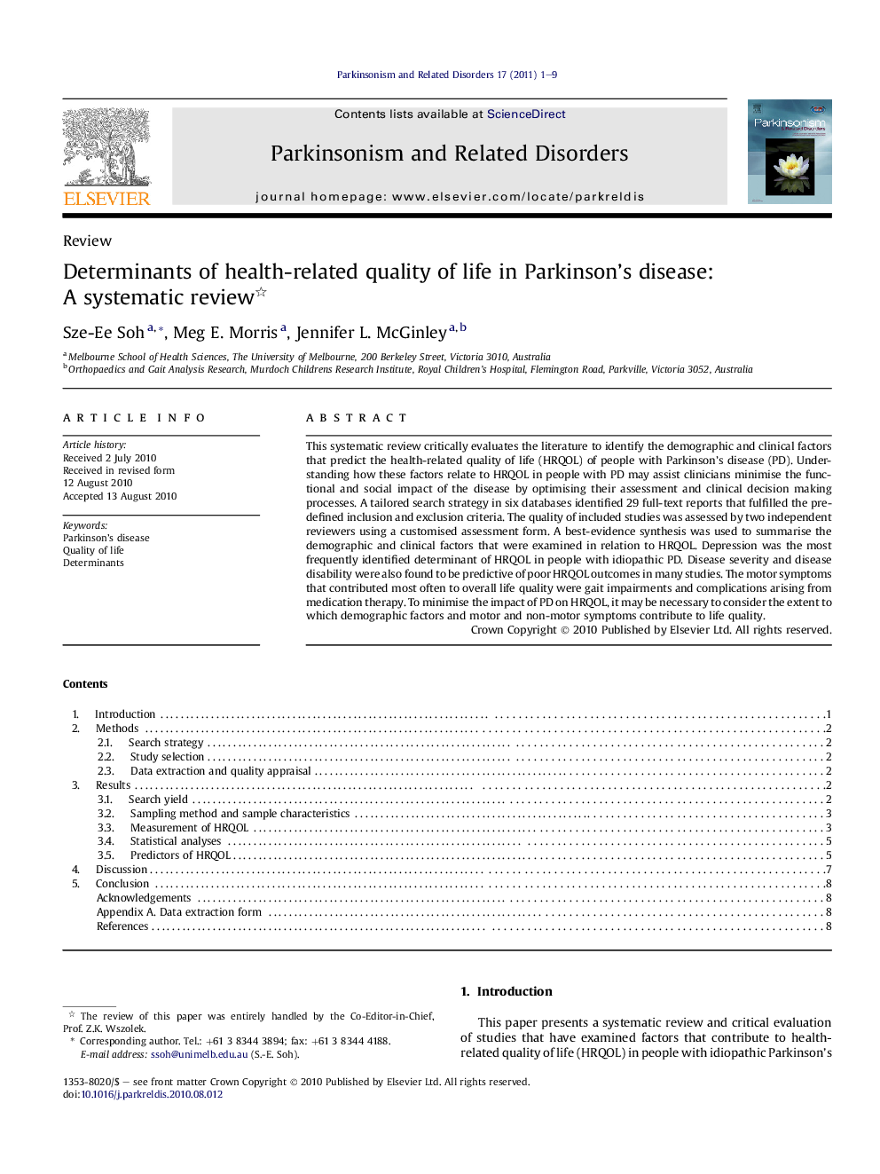 Determinants of health-related quality of life in Parkinson’s disease: A systematic review 