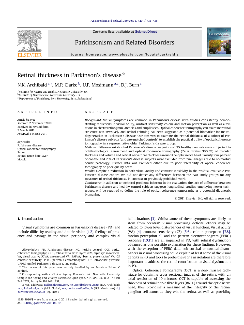 Retinal thickness in Parkinson's disease 