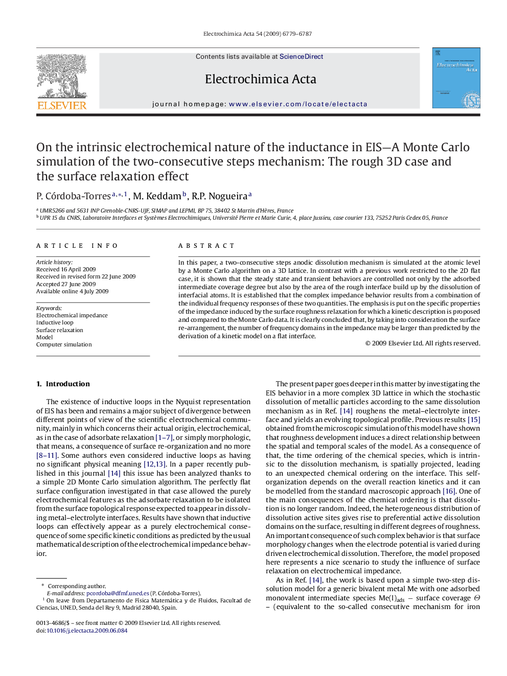 On the intrinsic electrochemical nature of the inductance in EIS—A Monte Carlo simulation of the two-consecutive steps mechanism: The rough 3D case and the surface relaxation effect