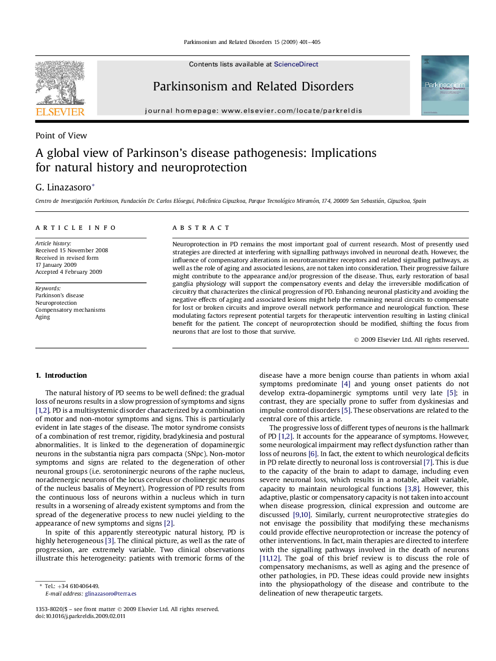 A global view of Parkinson's disease pathogenesis: Implications for natural history and neuroprotection