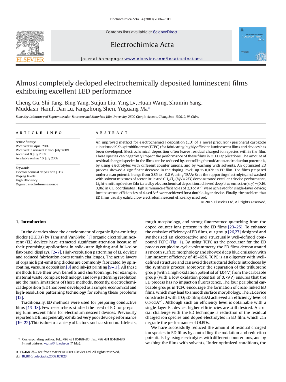 Almost completely dedoped electrochemically deposited luminescent films exhibiting excellent LED performance