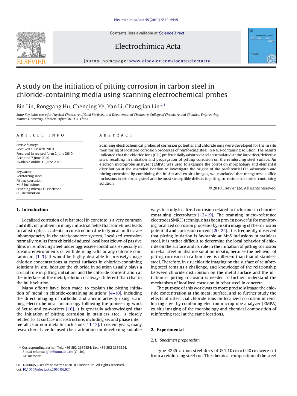 A study on the initiation of pitting corrosion in carbon steel in chloride-containing media using scanning electrochemical probes