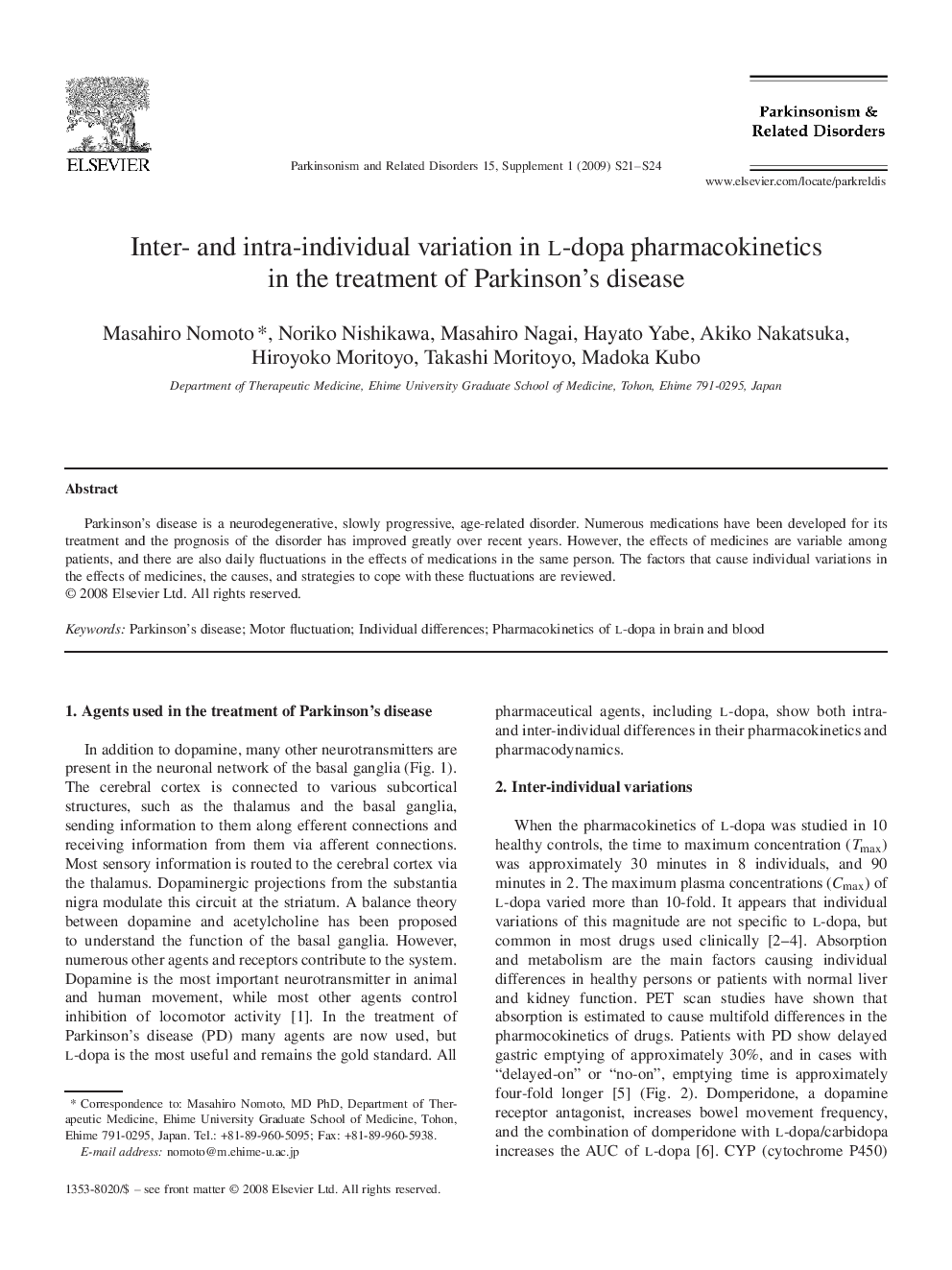 Inter- and intra-individual variation in L-dopa pharmacokinetics in the treatment of Parkinson's disease