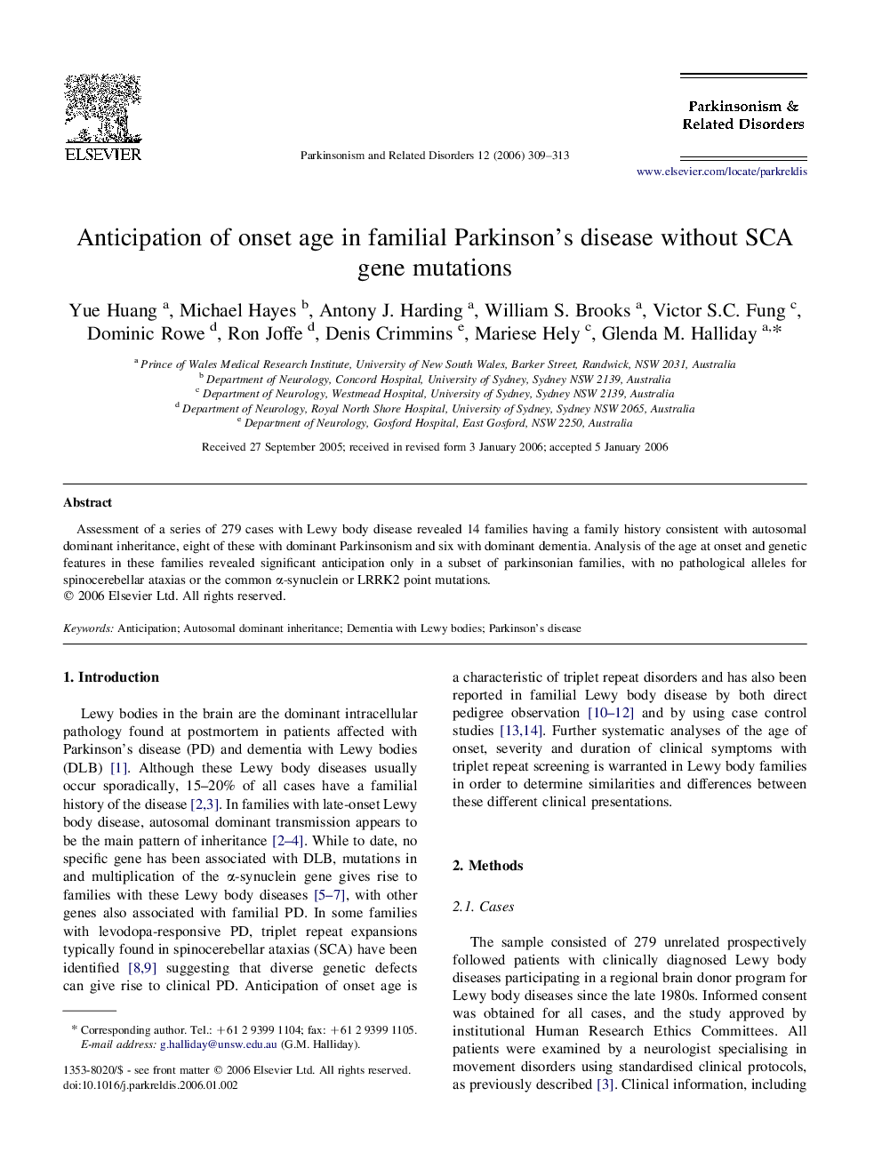 Anticipation of onset age in familial Parkinson's disease without SCA gene mutations