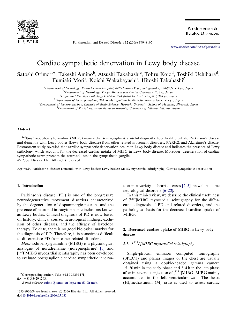 Cardiac sympathetic denervation in Lewy body disease