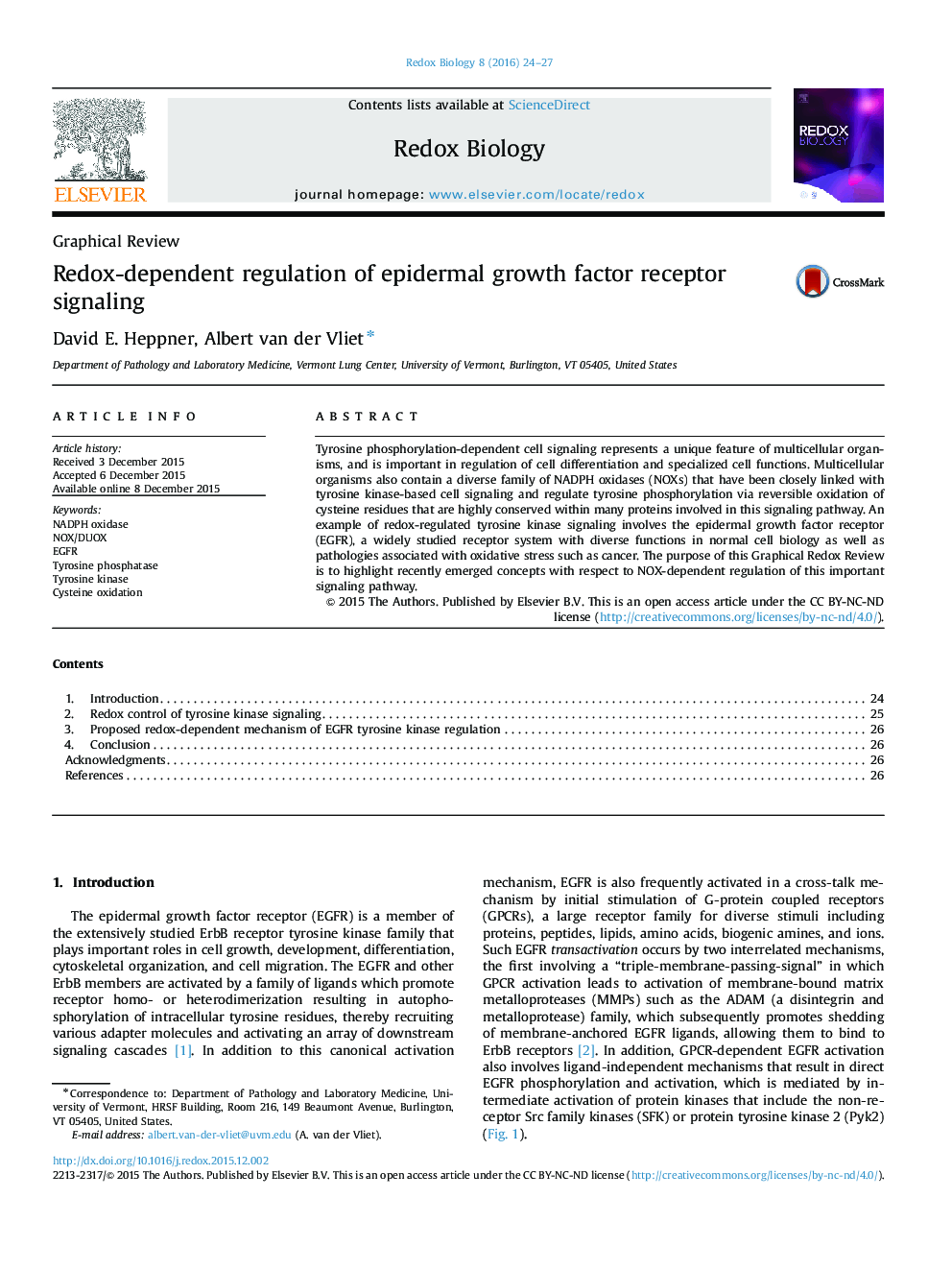 Redox-dependent regulation of epidermal growth factor receptor signaling