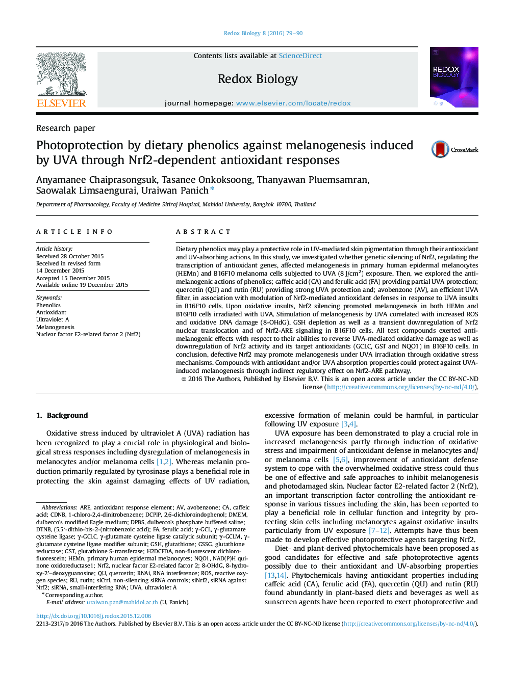 Photoprotection by dietary phenolics against melanogenesis induced by UVA through Nrf2-dependent antioxidant responses