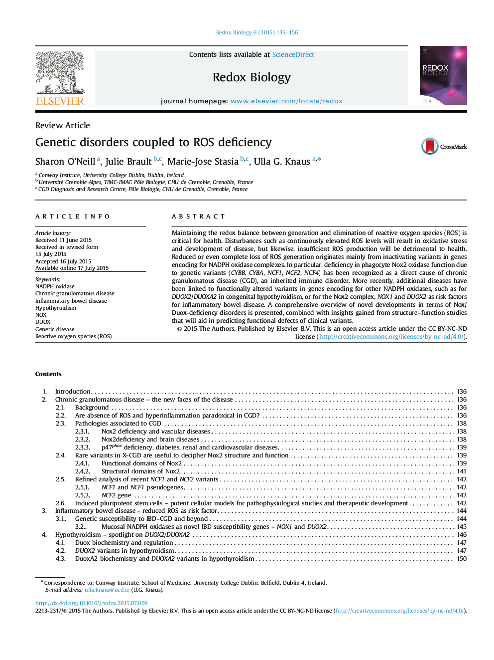 عکس صفحه اول مقاله: Genetic disorders coupled to ROS deficiency Genetic disorders coupled to ROS deficiency