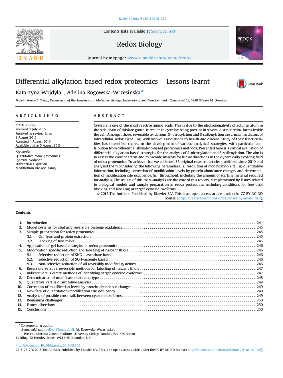 عکس صفحه اول مقاله: Differential alkylation-based redox proteomics – Lessons learnt Differential alkylation-based redox proteomics – Lessons learnt