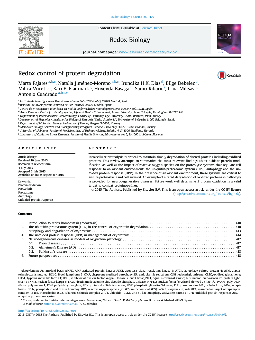 Redox control of protein degradation