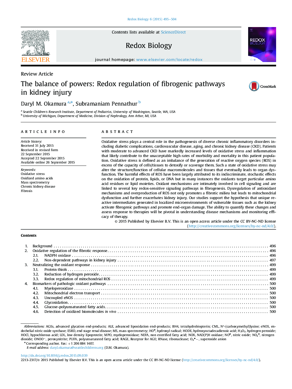 The balance of powers: Redox regulation of fibrogenic pathways in kidney injury