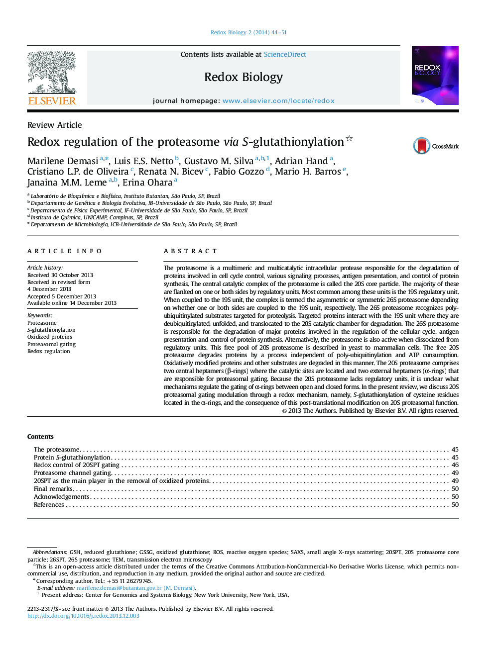 Redox regulation of the proteasome via S-glutathionylation