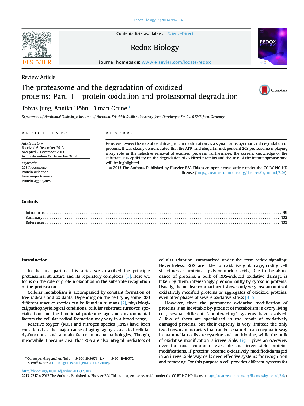عکس صفحه اول مقاله: The proteasome and the degradation of oxidized proteins: Part II – protein oxidation and proteasomal degradation The proteasome and the degradation of oxidized proteins: Part II – protein oxidation and proteasomal degradation