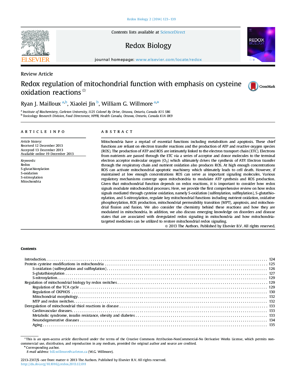 Redox regulation of mitochondrial function with emphasis on cysteine oxidation reactions 