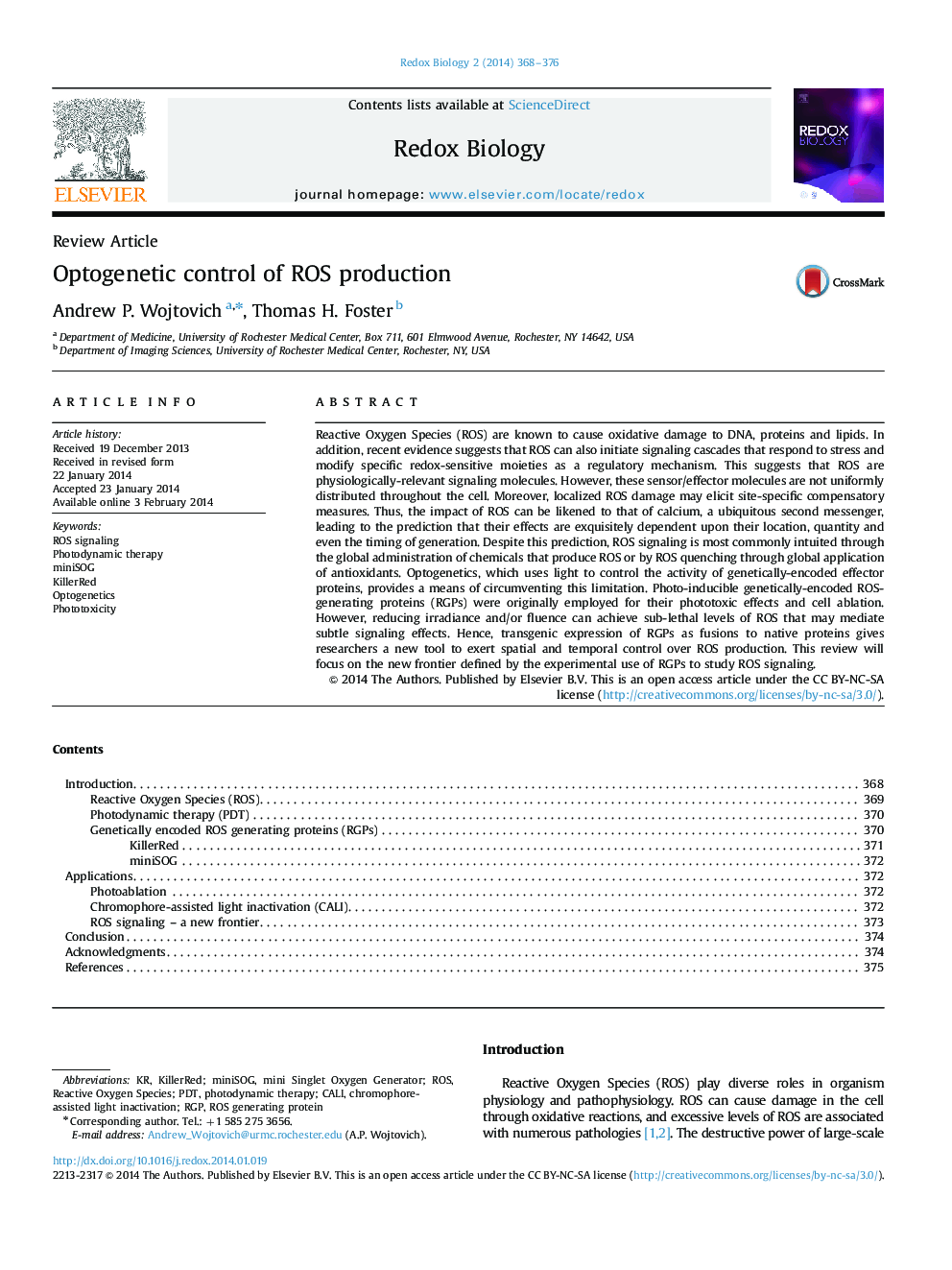 Optogenetic control of ROS production