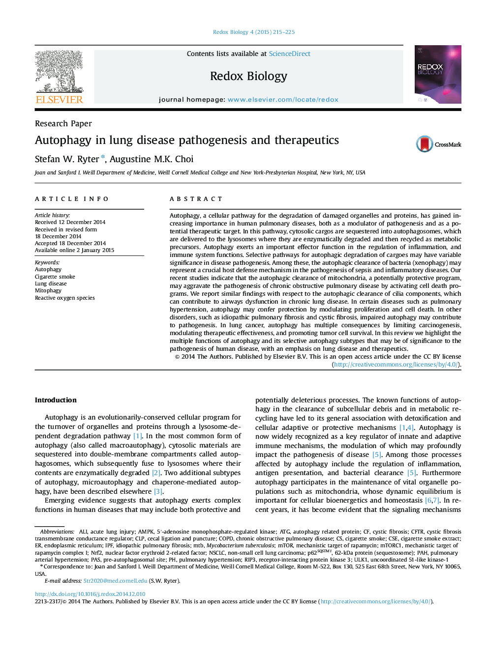 عکس صفحه اول مقاله: Autophagy in lung disease pathogenesis and therapeutics Autophagy in lung disease pathogenesis and therapeutics