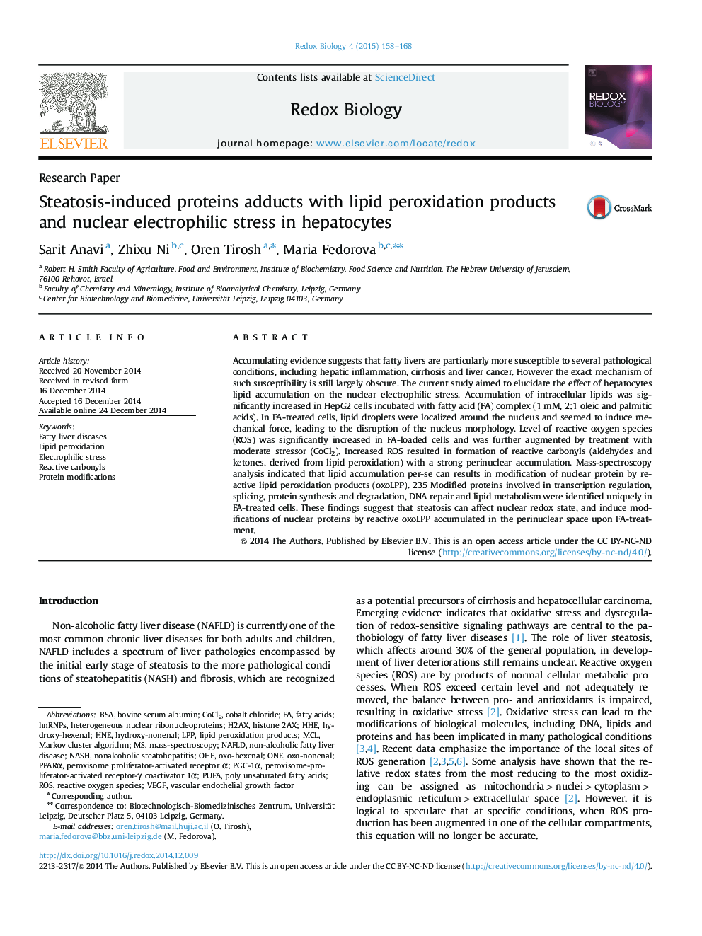 Steatosis-induced proteins adducts with lipid peroxidation products and nuclear electrophilic stress in hepatocytes