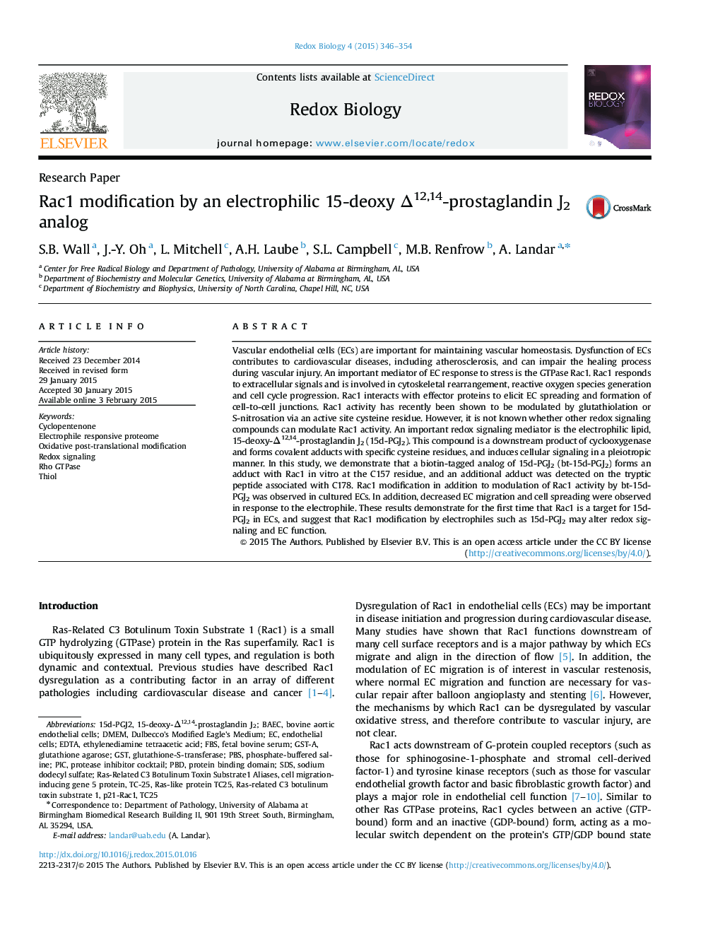 Rac1 modification by an electrophilic 15-deoxy Δ12,14-prostaglandin J2 analog