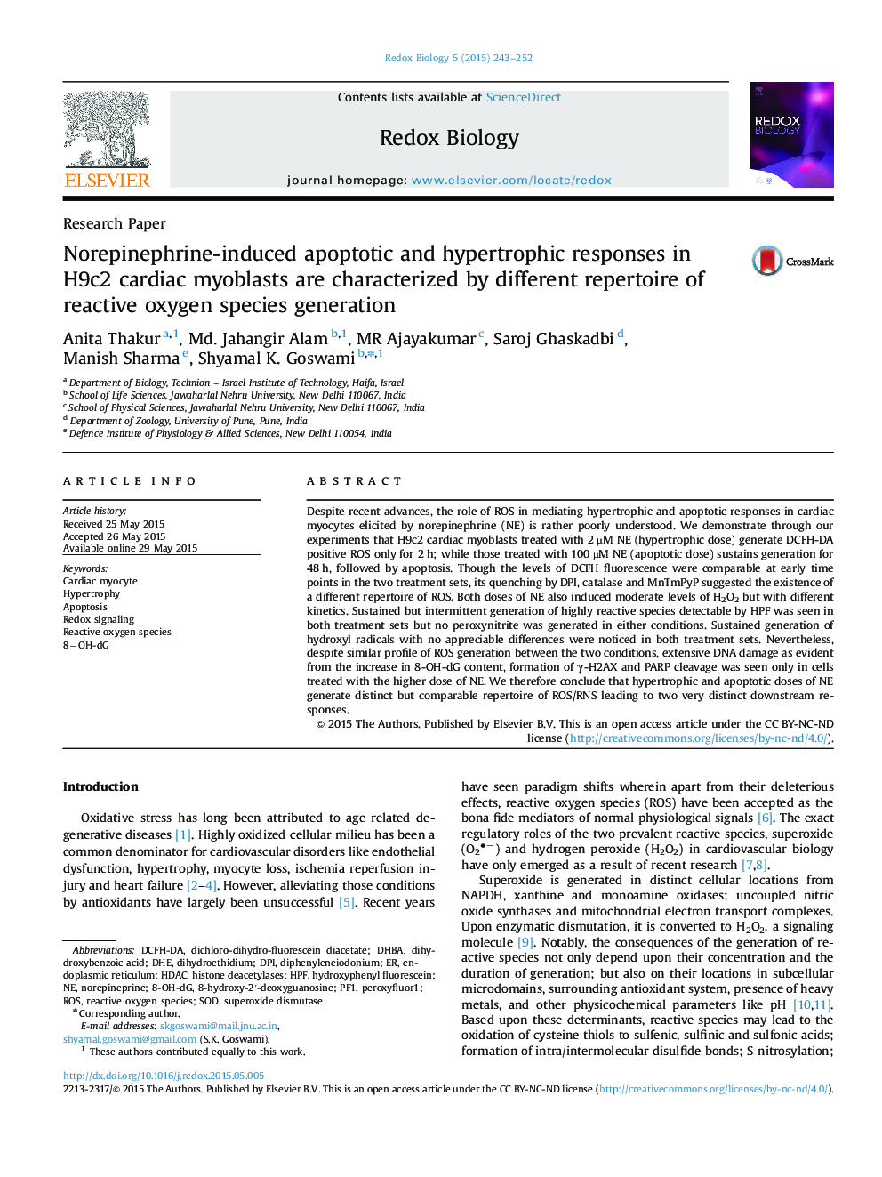 Norepinephrine-induced apoptotic and hypertrophic responses in H9c2 cardiac myoblasts are characterized by different repertoire of reactive oxygen species generation