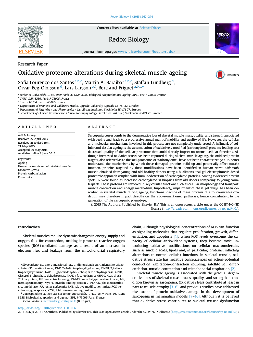 Oxidative proteome alterations during skeletal muscle ageing