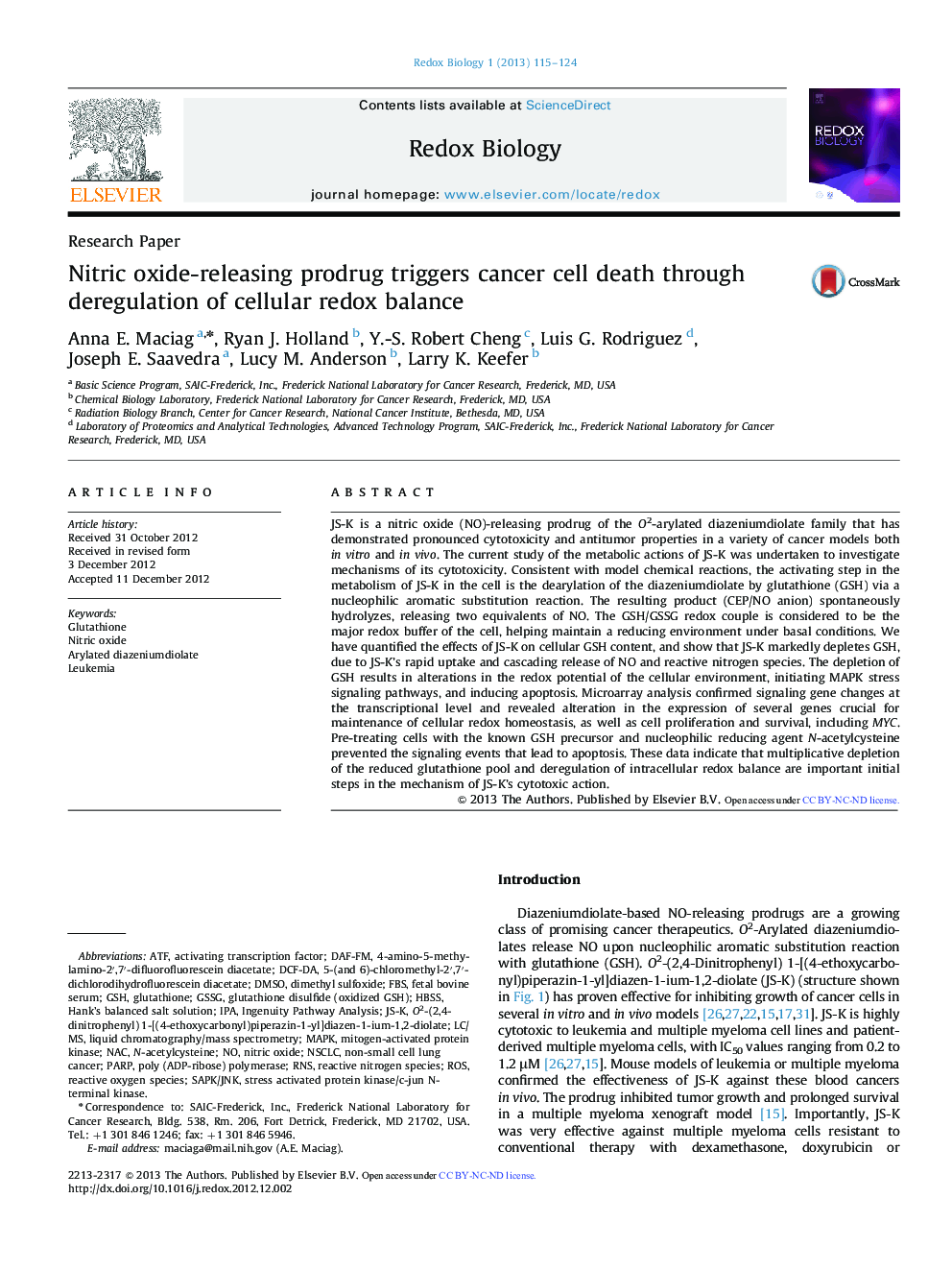 Nitric oxide-releasing prodrug triggers cancer cell death through deregulation of cellular redox balance