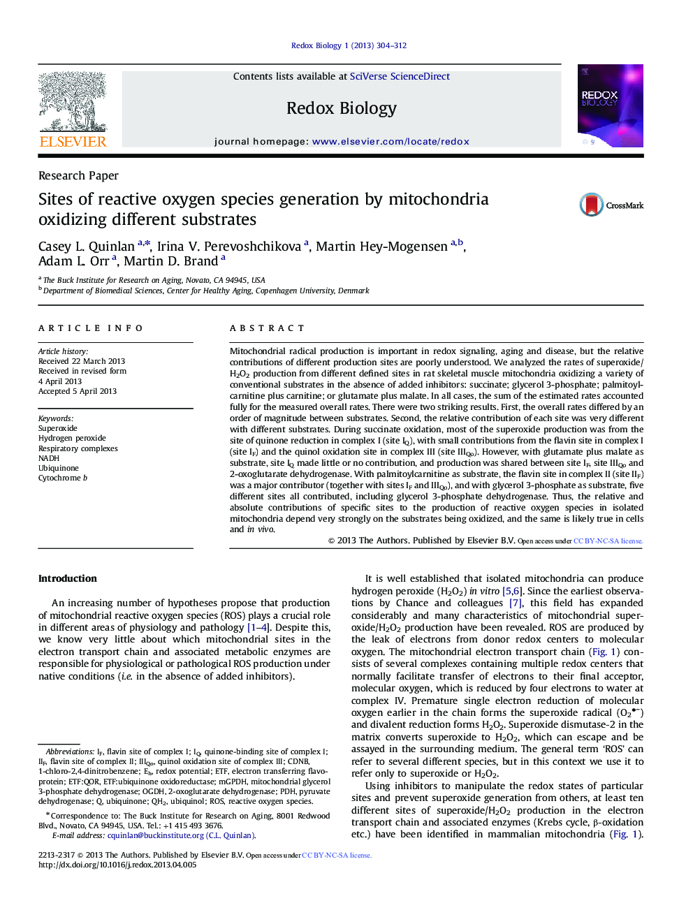 عکس صفحه اول مقاله: Sites of reactive oxygen species generation by mitochondria oxidizing different substrates Sites of reactive oxygen species generation by mitochondria oxidizing different substrates
