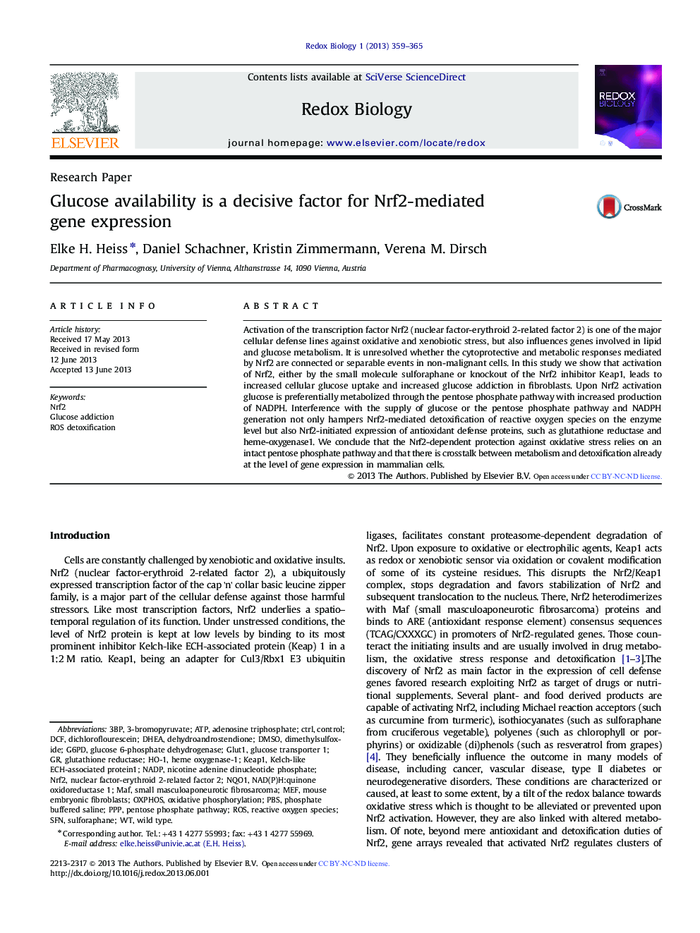 عکس صفحه اول مقاله: Glucose availability is a decisive factor for Nrf2-mediated gene expression Glucose availability is a decisive factor for Nrf2-mediated gene expression